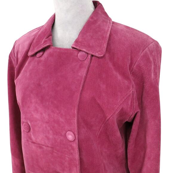 Outer Edge Jacket Womens Large Pink Suede Leather Double Breasted Lined Moto - Picture 8 of 15